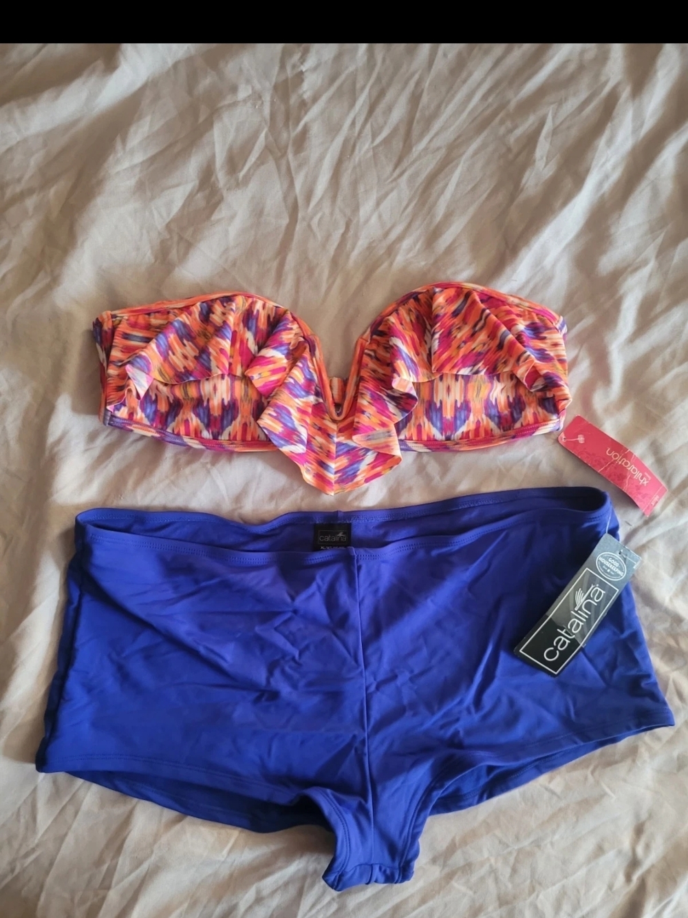 Catalina Bright Multicolor Bandeau Top with Royal Blue Swim Shorts